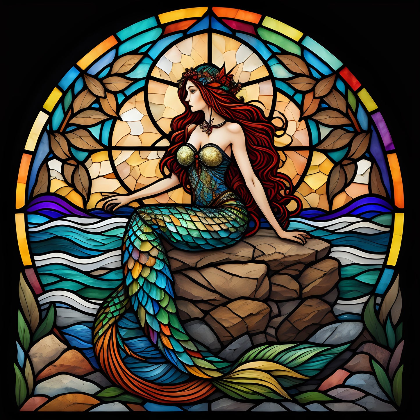 Mermaid, Nautical, Mermaid Lovers, Faux Stained Glass Inspired, Metal Sign, Sublimation Sign, Wreath Attachment, Wreath Supplies (Square)
