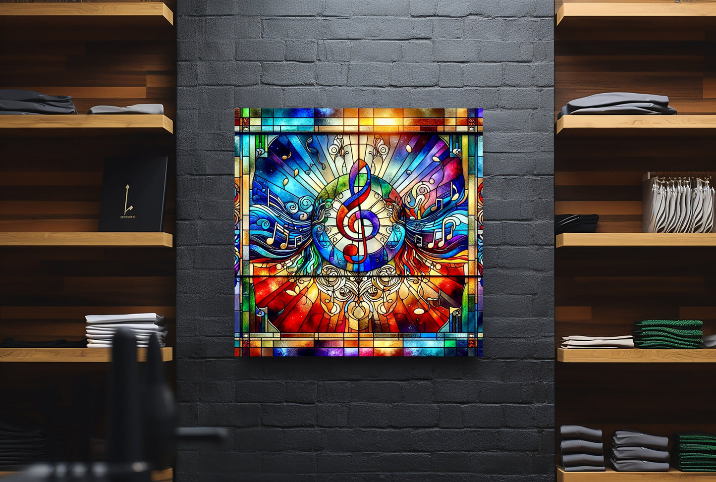Stained Glass Inspired, Metal Sign, Sublimation Sign, Music, Musical Notes, Treble Clef, Home Decor, Wreath Enhancements, Crafts (Square)
