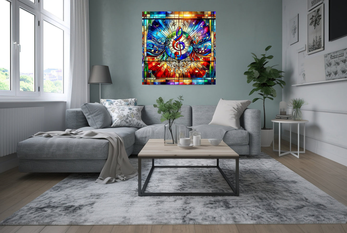 Stained Glass Inspired, Metal Sign, Sublimation Sign, Music, Musical Notes, Treble Clef, Home Decor, Wreath Enhancements, Crafts (Square)
