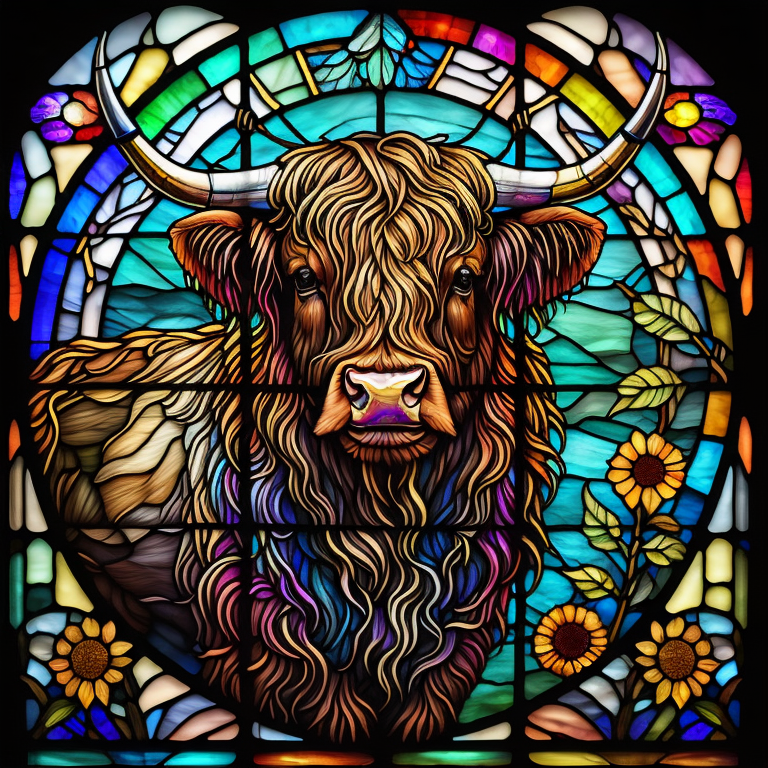 Stained Glass Highland Cow (Square)