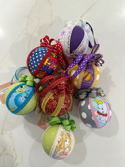 3" Themed Ornaments, 3" Themed Ornament with Hanger, Handmade Fabric Ornament, Disney Inspired, Sports Inspired, Kids Room Decor, Giftable Hanging Ornament, Christmas Ornament, Holiday Ornament