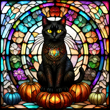 Load image into Gallery viewer, Stained Glass Black Cat (Square)
