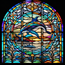 Load image into Gallery viewer, Stained Glass Dolphin (Square)
