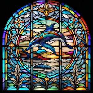 Stained Glass Dolphin (Square)