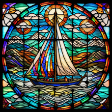 Load image into Gallery viewer, Stained Glass Sailboat (Square)
