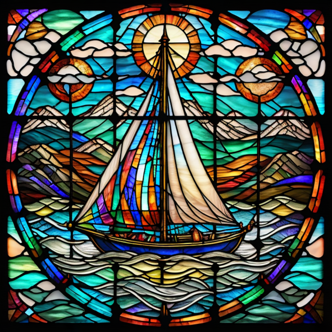 Stained Glass Sailboat (Square)