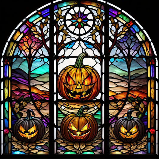 Faux Stained Glass Inspired, Halloween Pumpkins, Halloween Decor, Jack-o'-lanterns, Metal Sign, Sublimation Sign, Wreath Attachment (Square)