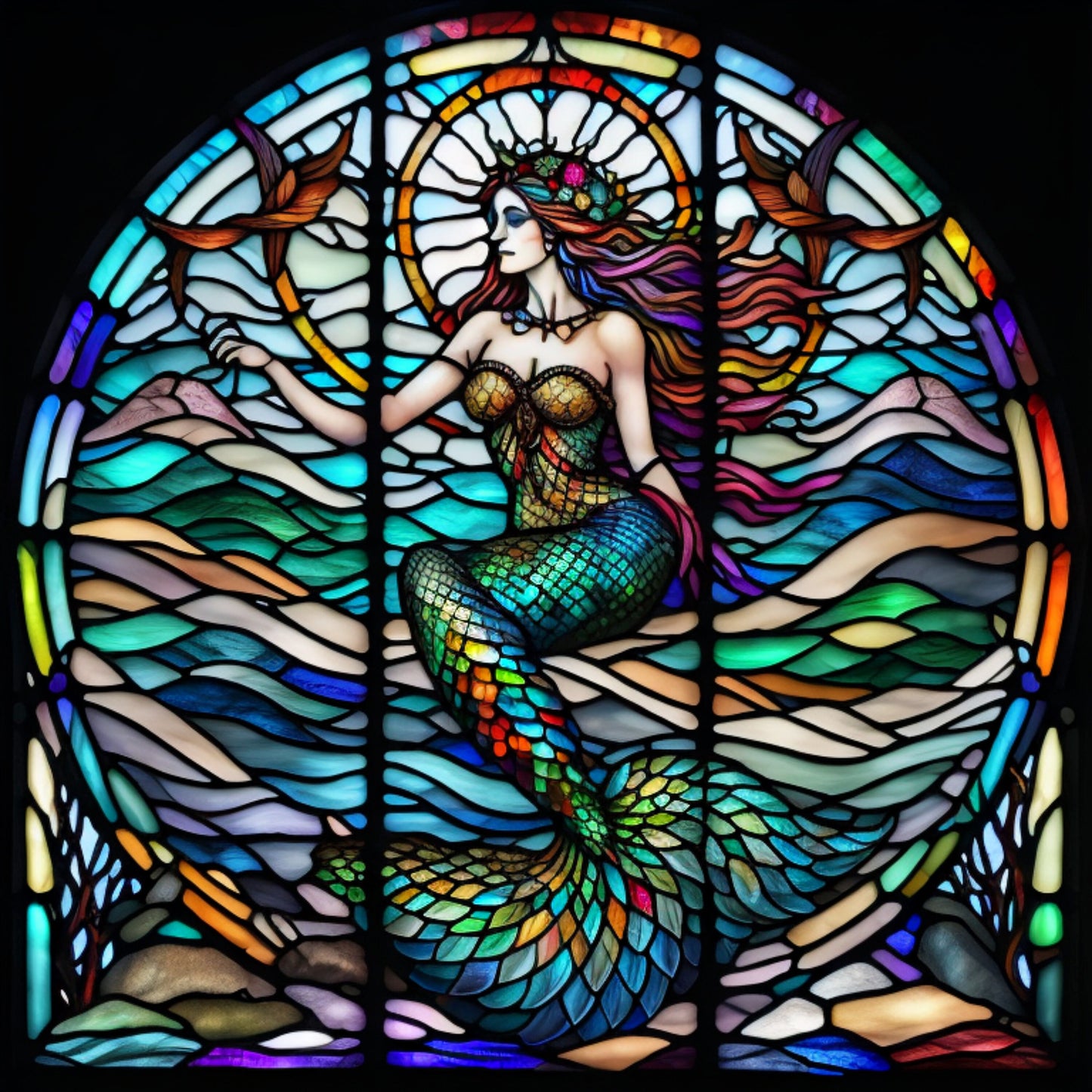 Faux Stained Glass Inspired, Mermaid Sign, Merpeople, Mermaid Lovers, Elegant Sign, Metal Sign, Wreath Attachment, Sublimation Sign (Square)