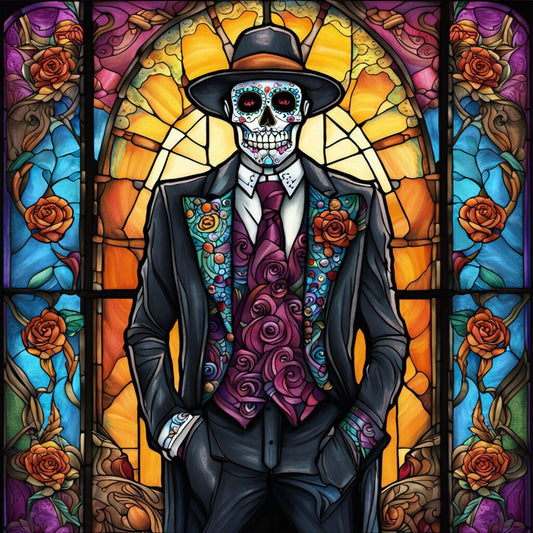 Dia de los Muertos, Day of the Dead, Faux Stained Glass Inspired, Hombre, Groom, Metal Sign, Sublimation Sign, Home Decor (Square)