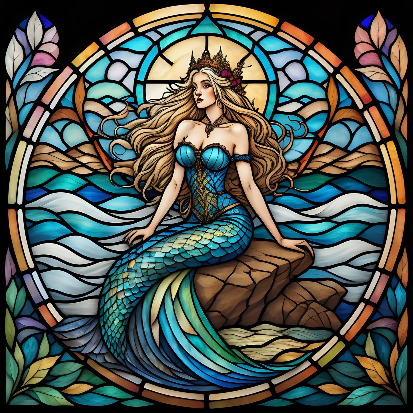 Mermaid, Nautical, Mermaid Lovers, Faux Stained Glass Inspired, Sublimation Sign, Metal Sign, Wreath Attachment, Wreath Supplies (Square)