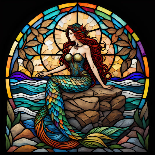 Mermaid, Nautical, Mermaid Lovers,  Faux Stained Glass Inspired, Metal Sign, Sublimation Sign, Wreath Attachment, Wreath Supplies (Square)