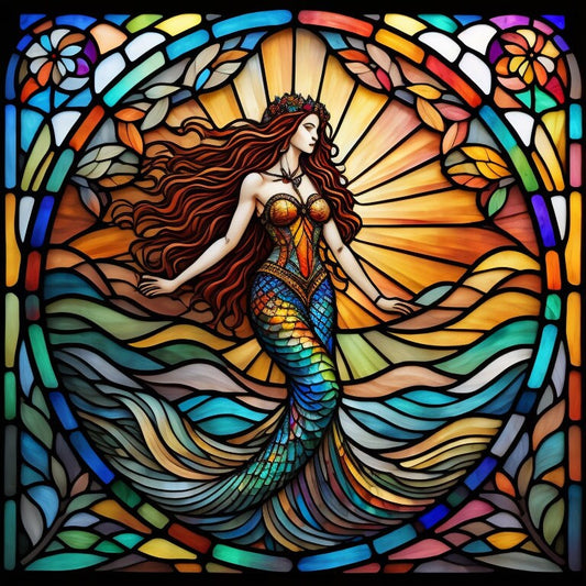 Mermaid, Nautical, Mermaid Lovers, Faux Stained Glass Inspired, Metal Sign, Wreath Attachment, Wreath Supplies, Sublimation Sign (Square)