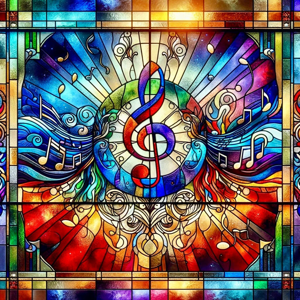 Stained Glass Inspired, Metal Sign, Sublimation Sign, Music, Musical Notes, Treble Clef, Home Decor, Wreath Enhancements, Crafts (Square)
